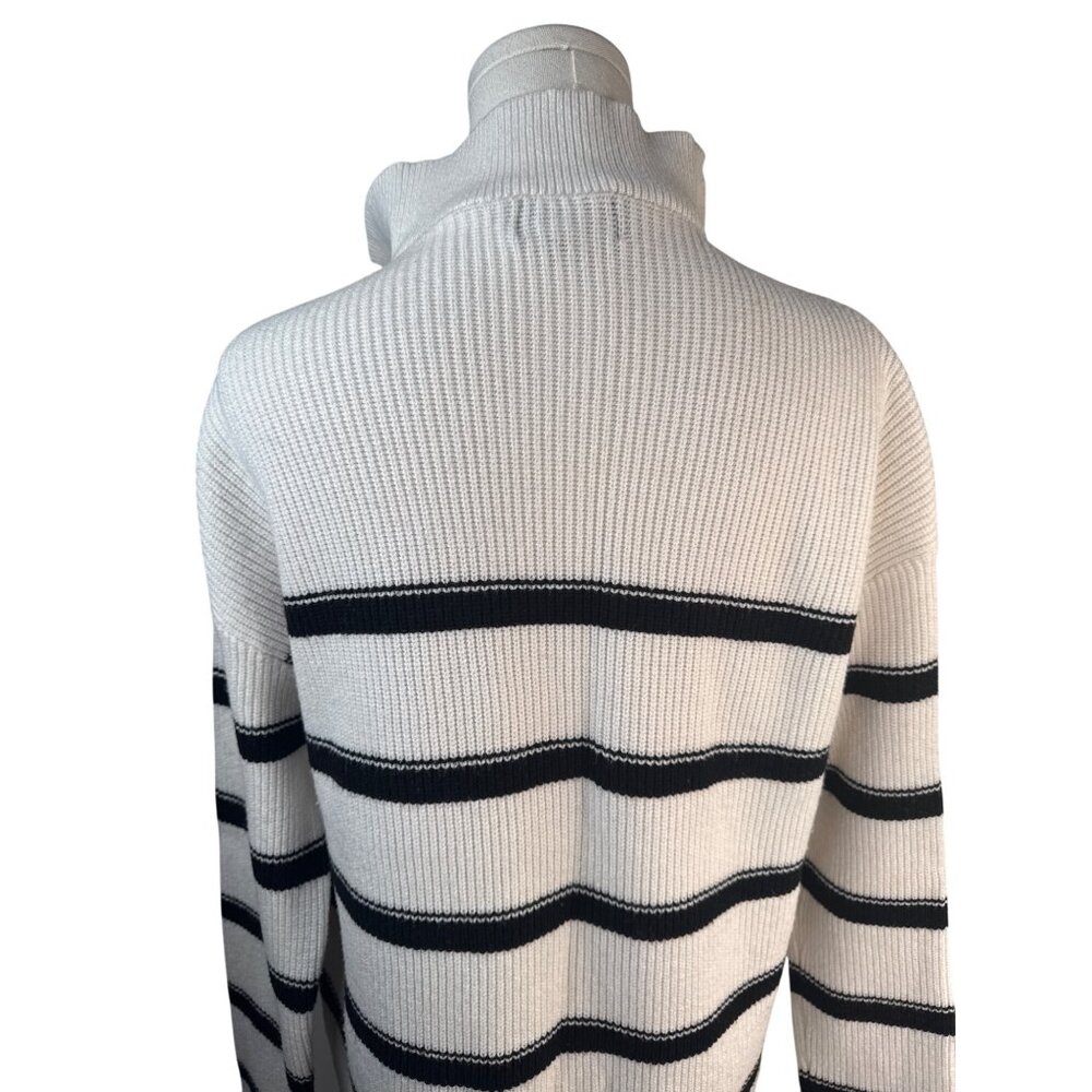 Laundry By Shelli Segal Medium Striped Half-Zip Ribbed Sweater White & Black - Picture 9 of 15